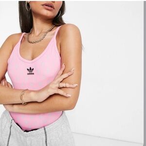 NWT Adidas Originals Pink Bodysuit XL Backless Trefoil Graphic Reflective Swim